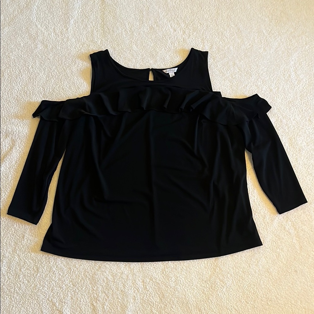 Boutique Black Ruffle Cold Shoulder  Blouse Size 1X